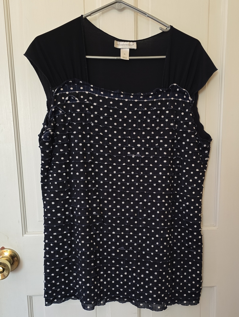 Christopher & Banks Navy Blue Layered Sleeveless Polka Dot Blouse Size XL